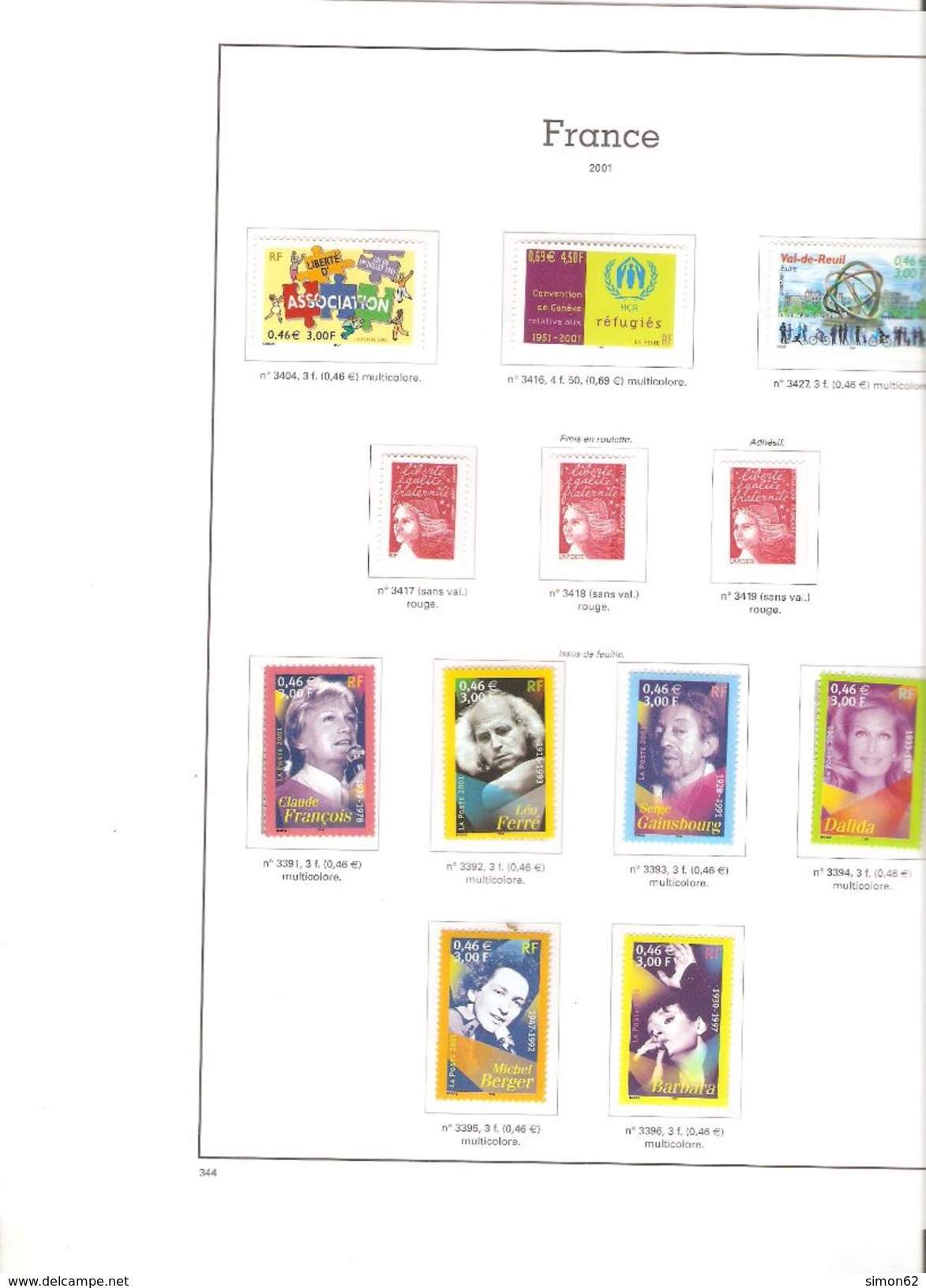 FRANCE COLLECTION COMPLETE ANNEE 1999/04** AVEC BLOCS  CARNETS  TIMBRES AUTOADHESIFS DANS ALBUM YVERT TELLIER AVEC POCHE