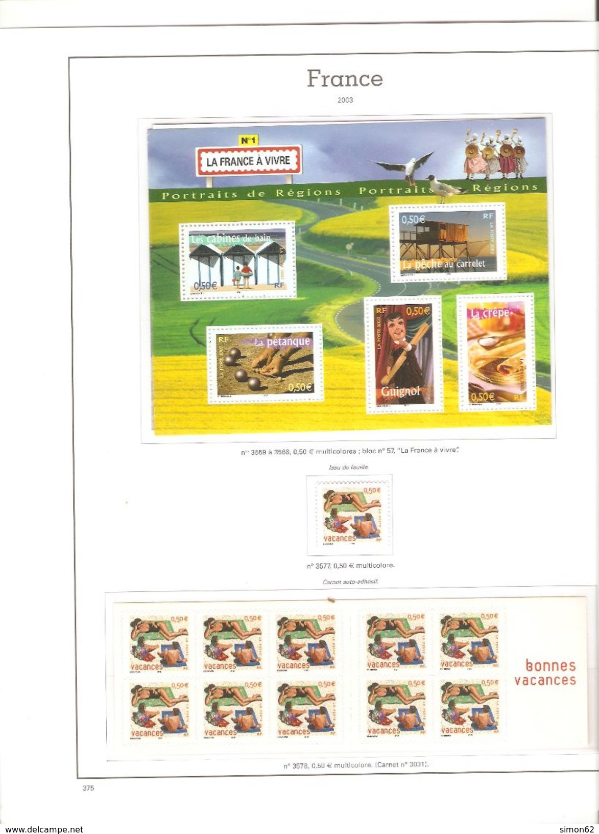 FRANCE COLLECTION COMPLETE ANNEE 1999/04** AVEC BLOCS  CARNETS  TIMBRES AUTOADHESIFS DANS ALBUM YVERT TELLIER AVEC POCHE