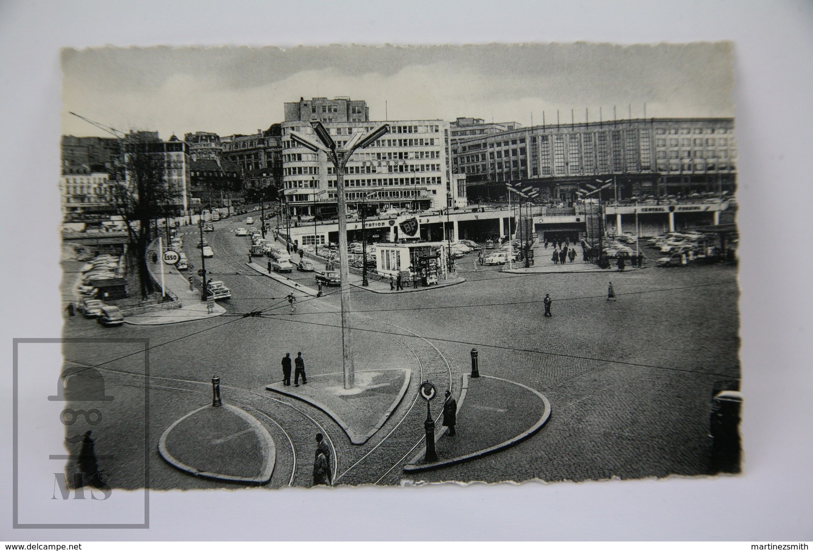 Vintage 1960's Black And White Postcard Belgium - Brussels, Parking Central Station And Sabena - Otros & Sin Clasificación