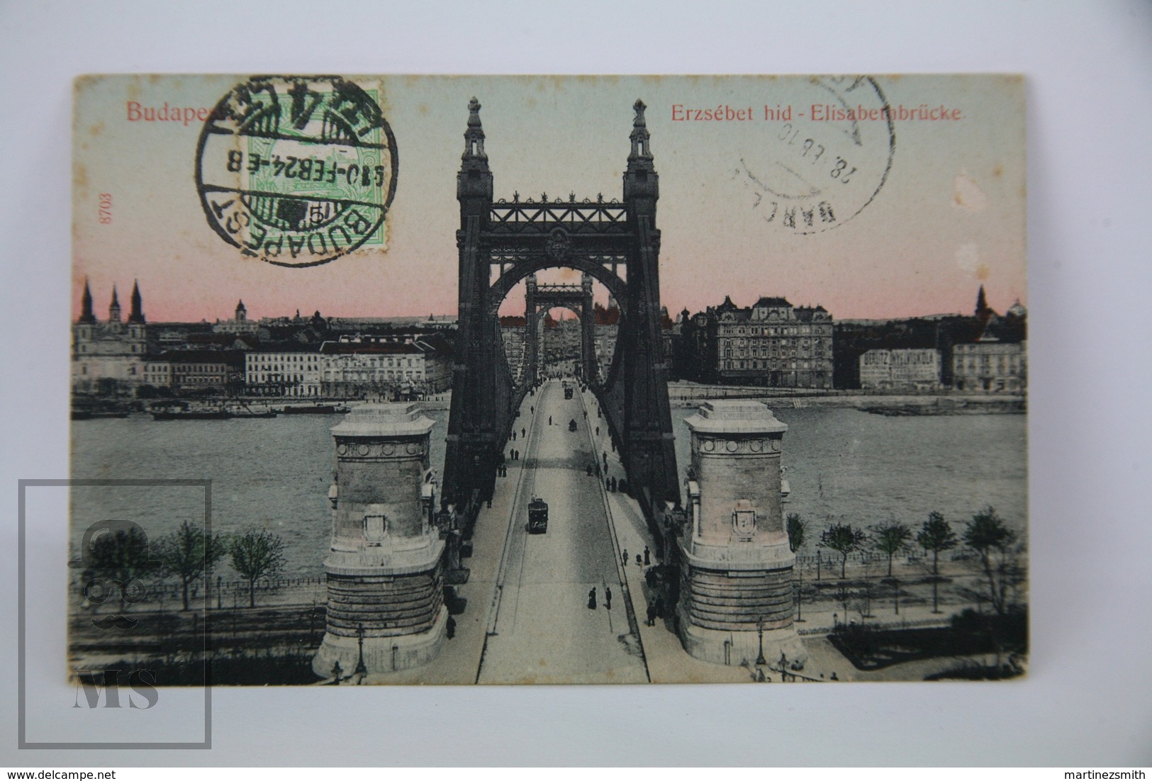 Old Postcard Hungary - Budapest - Erzsebet Hid - Elisabethbrücke - Bridge And Old Tram - Hungary