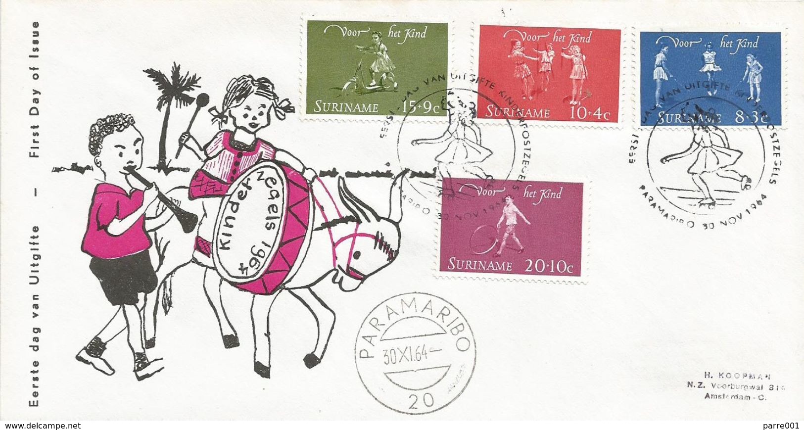 Surinam Suriname 1964 Paramaribo Playing Children Skipping Rope Swing Play Toy FDC Cover - Andere & Zonder Classificatie