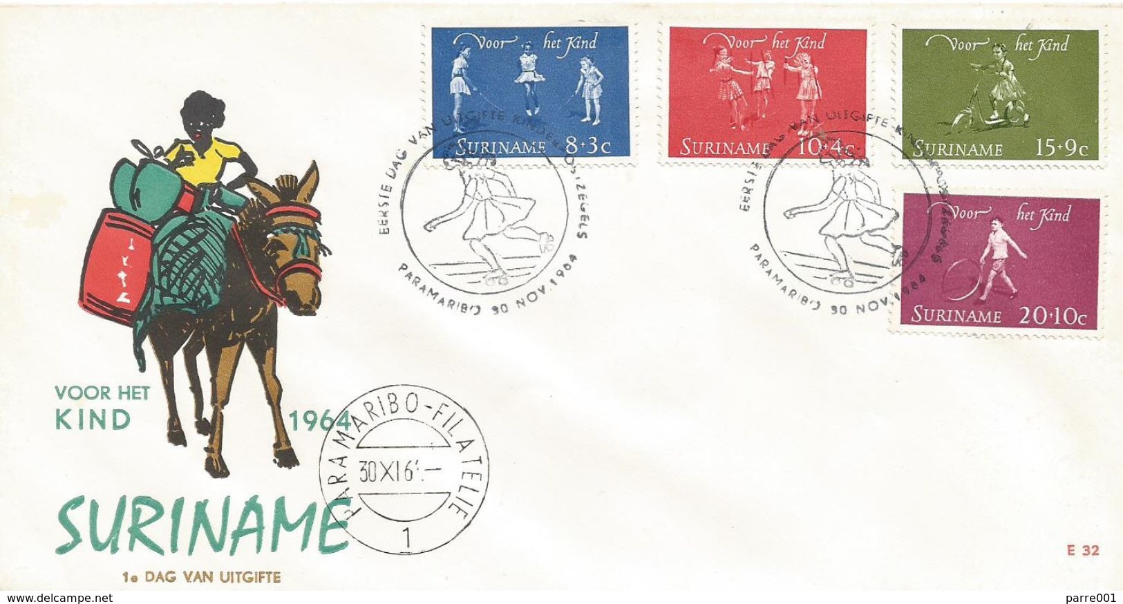 Surinam Suriname 1964 Paramaribo Playing Children Skipping Rope Swing Play Toy FDC Cover - Other & Unclassified