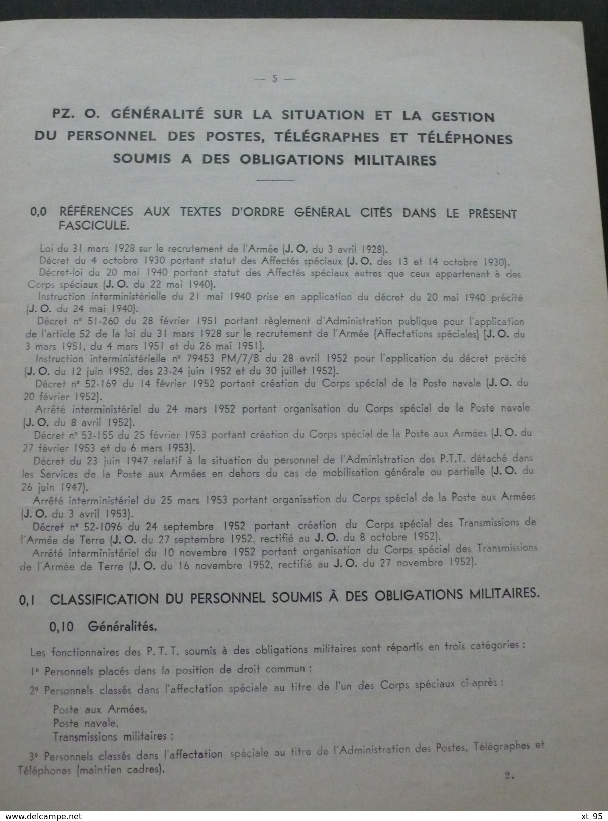 Instruction Generale Sur Le Service Des PTT - Affaires Militaires - 1953 - 66 Pages - Port 2€ - Autres & Non Classés