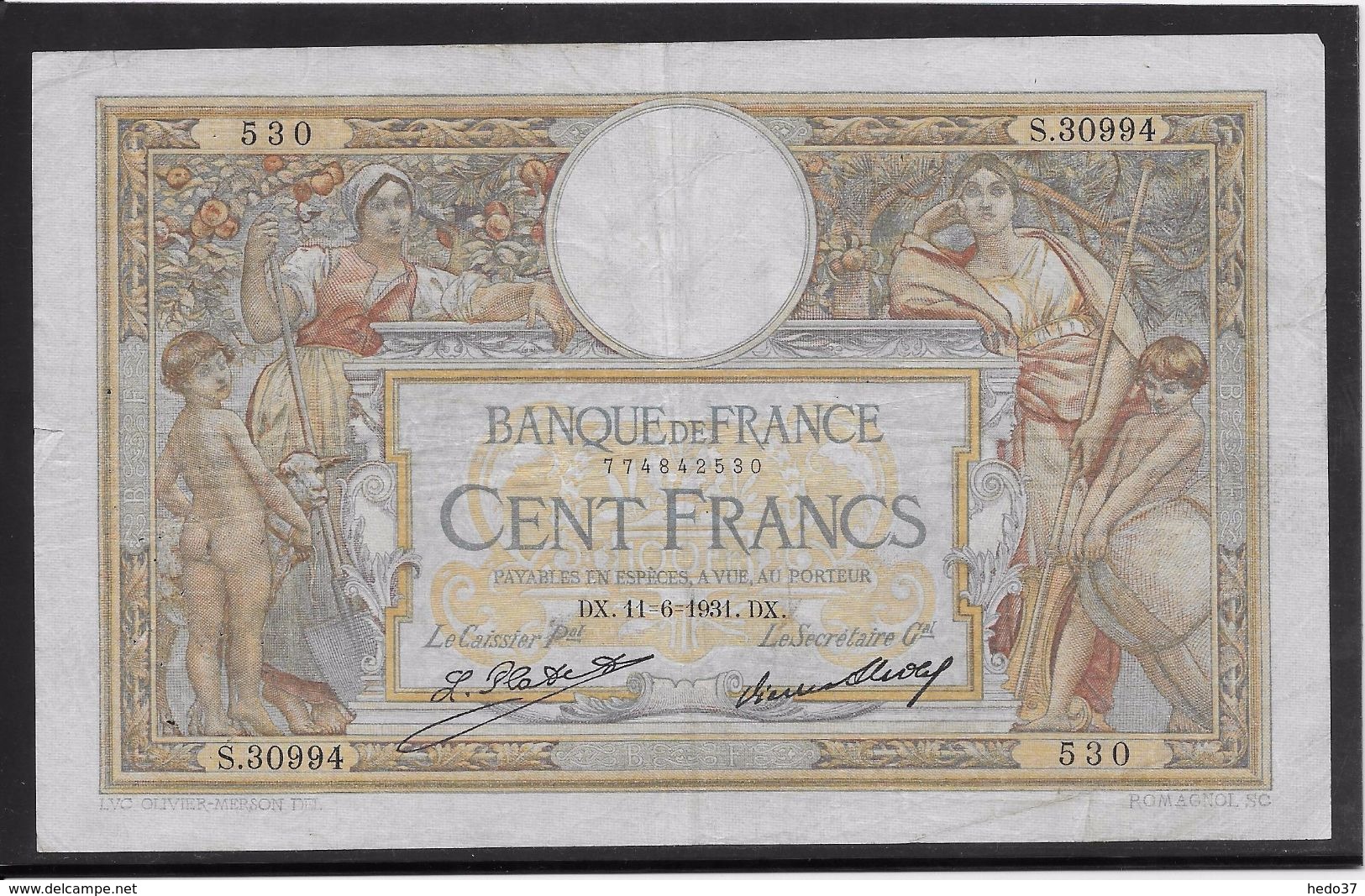 France 100 Francs Luc Olivier Merson - 11-6-1931 - Fayette N° 24-10 - TB - 100 F 1908-1939 ''Luc Olivier Merson''