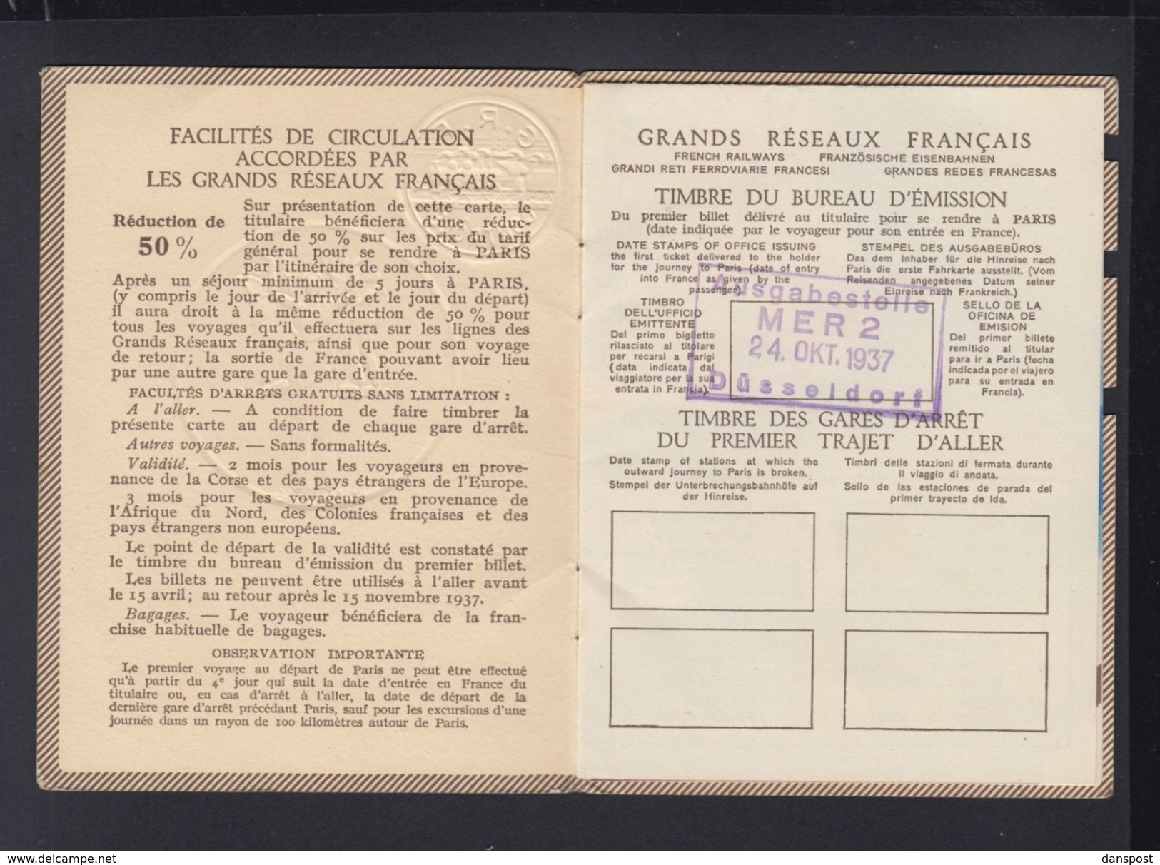 France Exposition Internationale 1937 Carte De Legitimation - Eintrittskarten