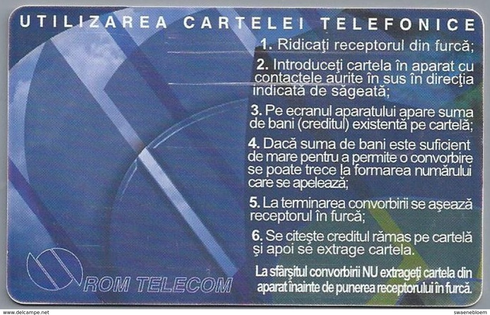 RO.- Telefoonkaart. ROM TELECOM. Cartela Telefonica. 50.000 Lei. - UTILIZAREA CARTELEI TELEFONICE. Roemenië. 2 Scans - Rumänien