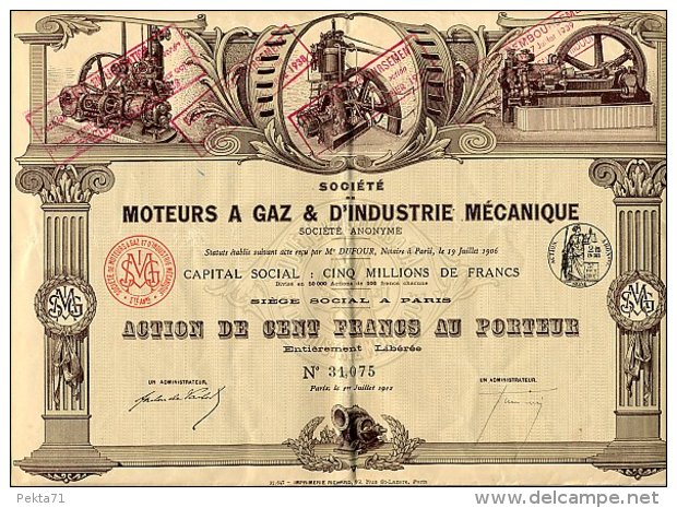 SOCIETE DES MOTEURS A GAZ &amp; D'INDUSTRIE MECANIQUE 1912 - Industrie