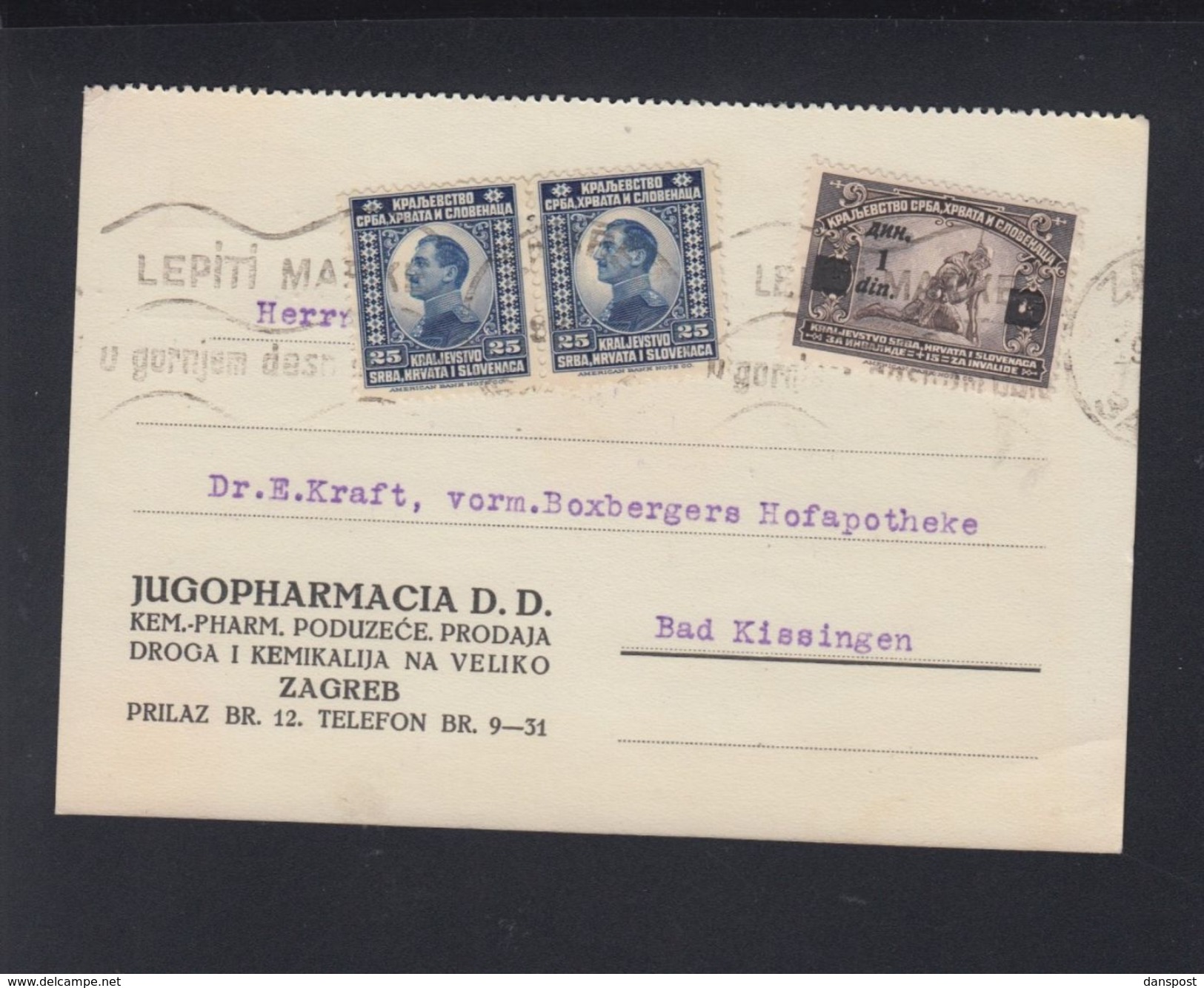 Croatia PC 1924 Zagreb To Germany - Croatia