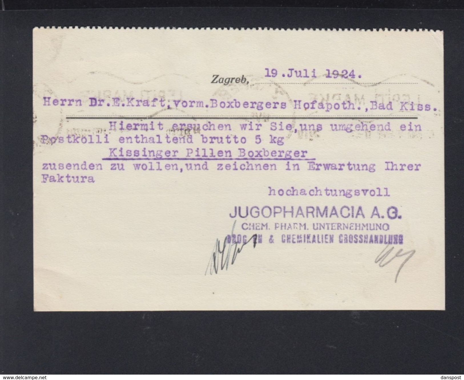 Croatia PC 1924 Zagreb To Germany - Croatia