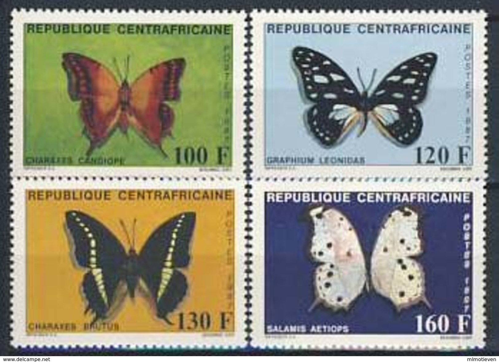 MDV-BK3-423 MINT ¤ CENTRAFRICAINE 1987 4w In Serie ¤ VLINDERS - BUTTERFLIES - MARIPOSAS - PAPILLONS - SCHMETTERLINGE - - Schmetterlinge