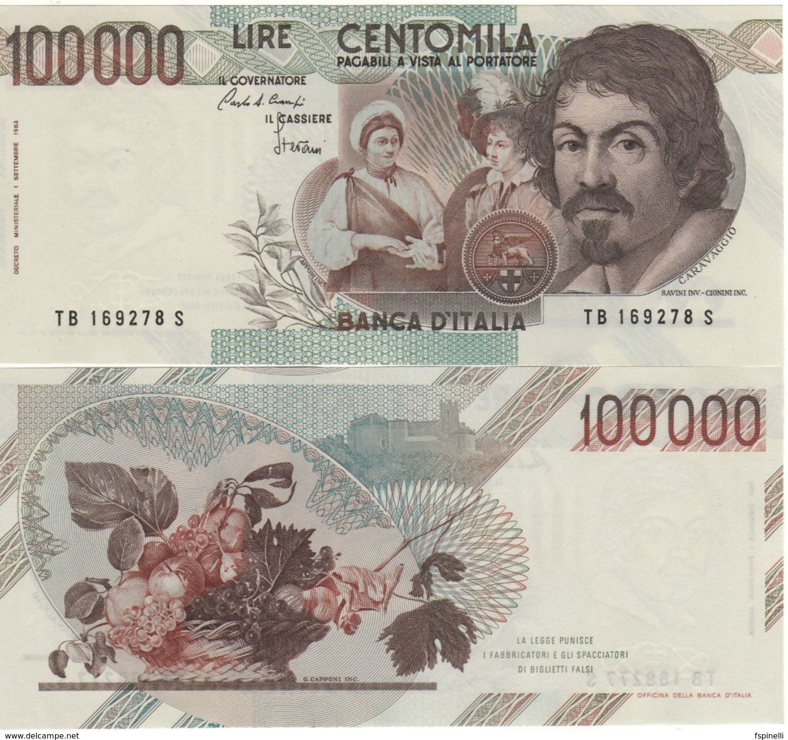 ITALY  100'000 Lire   (1983)     P110a  ( Ciampi-Stevani )   UNC - 100000 Lire