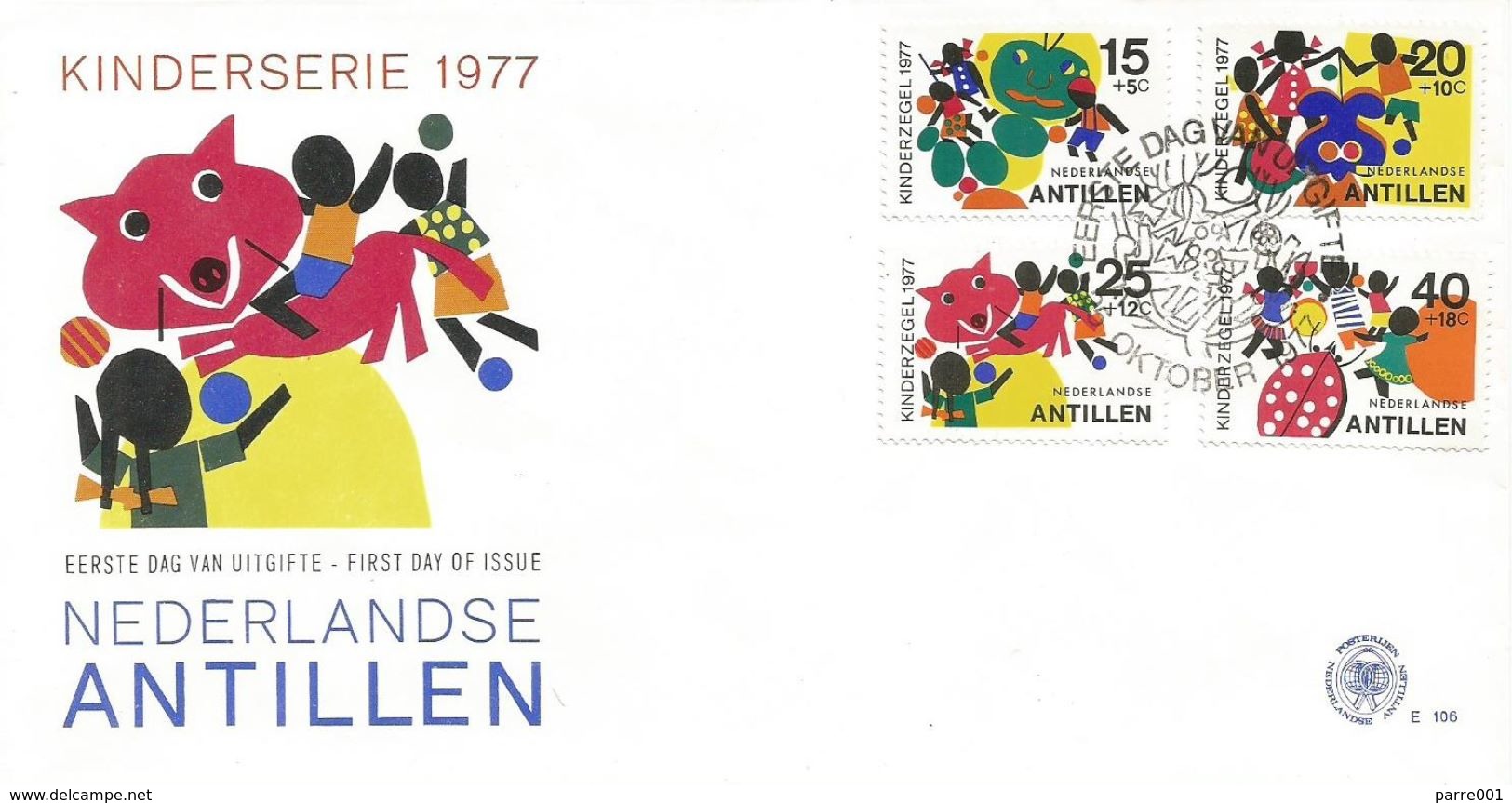 Netherlands Antilles 1977 Curacao Ladybug Wolve Child FDC Cover - Andere & Zonder Classificatie