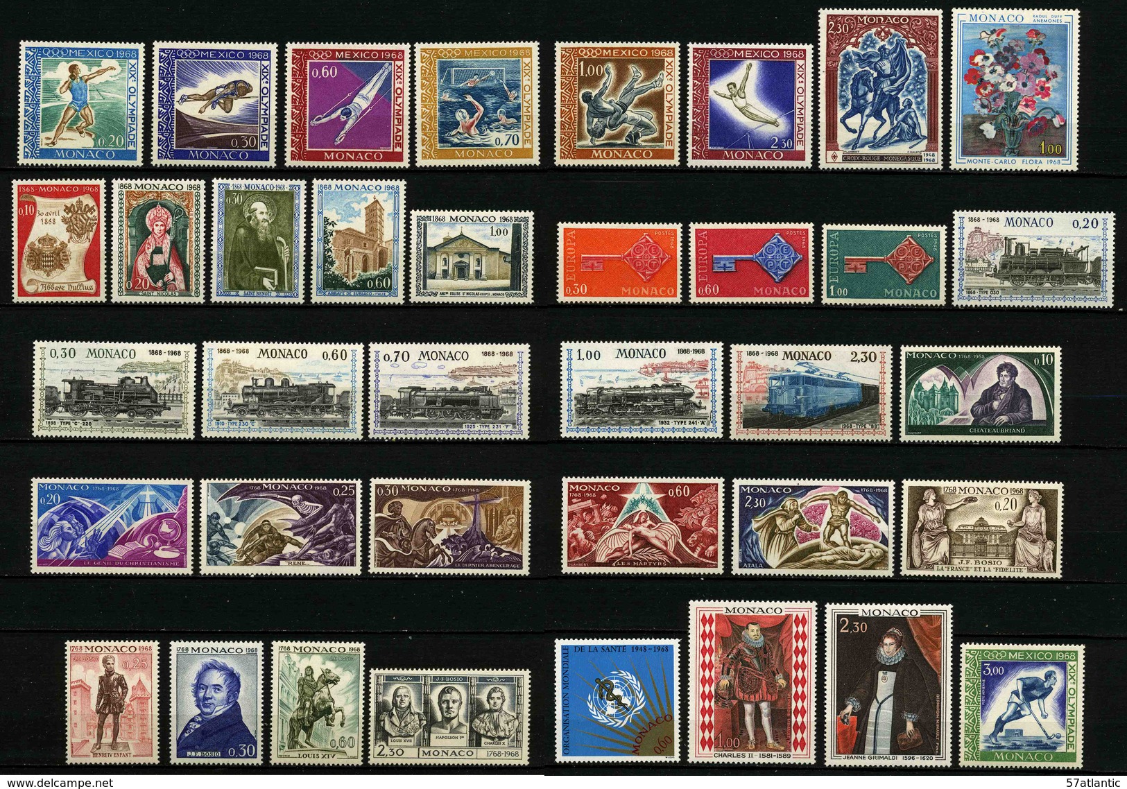 MONACO - ANNEE COMPLETE 1968 - YT 736 à 771 ** + PA 92 ** -  37 TIMBRES NEUFS ** - Full Years