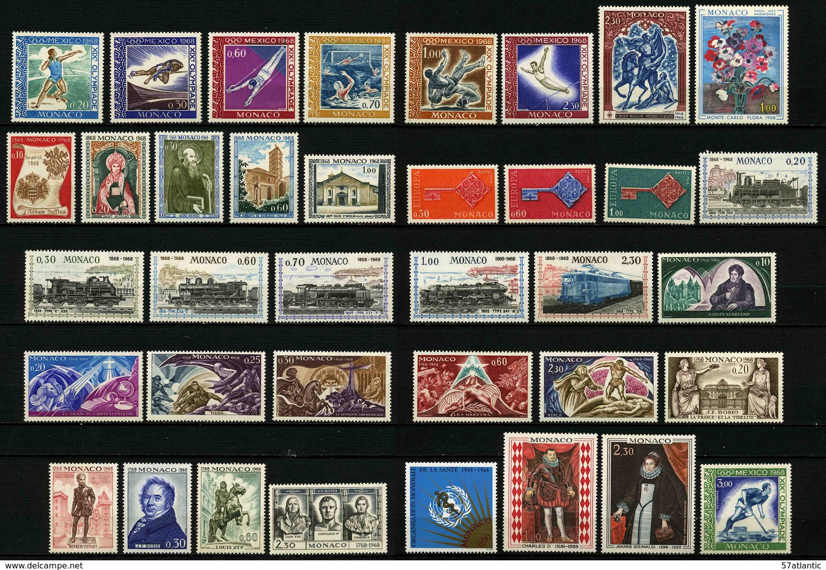 MONACO - ANNEE COMPLETE 1968 - YT 736 à 771 ** + PA 92 ** -  37 TIMBRES NEUFS ** - Années Complètes