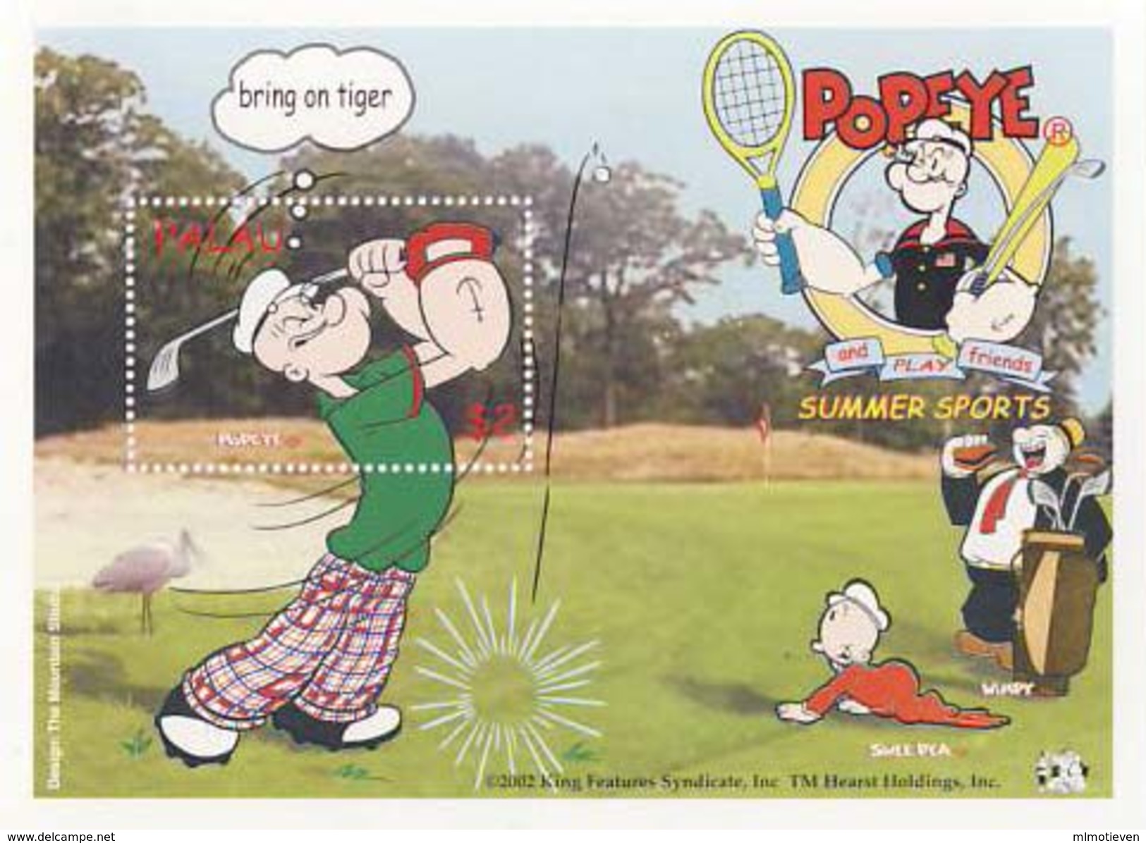 MBB-BK1-481 MSP MDB MINT ¤ PALAU 2002 BLOCK ¤ POPEYE THE SAILORMAN - GOLF TENNIS  SUMMER SPORT - COMICS - STRIPS - Cómics