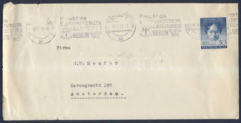 1952 Beethoven Mi87 Egyes Bérmentesítés Levélen Hollandiába - Andere & Zonder Classificatie