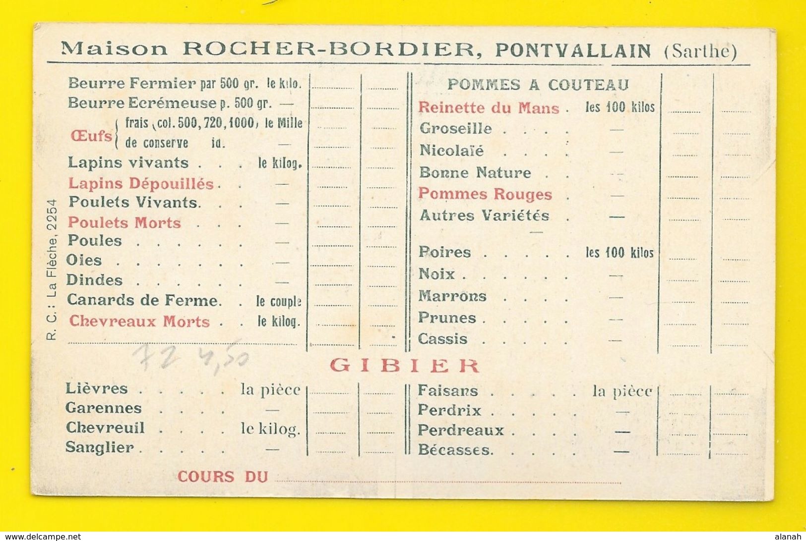 PONTVALLAIN Maison ROCHER-BORDIER Bon Commande Au Dos () Sarthe (72) - Pontvallain