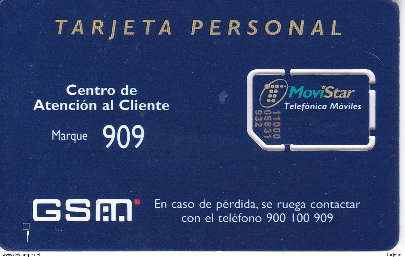 GSMT-009/3 TARJETA GSM NUEVA CON CHIP EN BUEN ESTADO (numeros Color Oro) - Telefonica