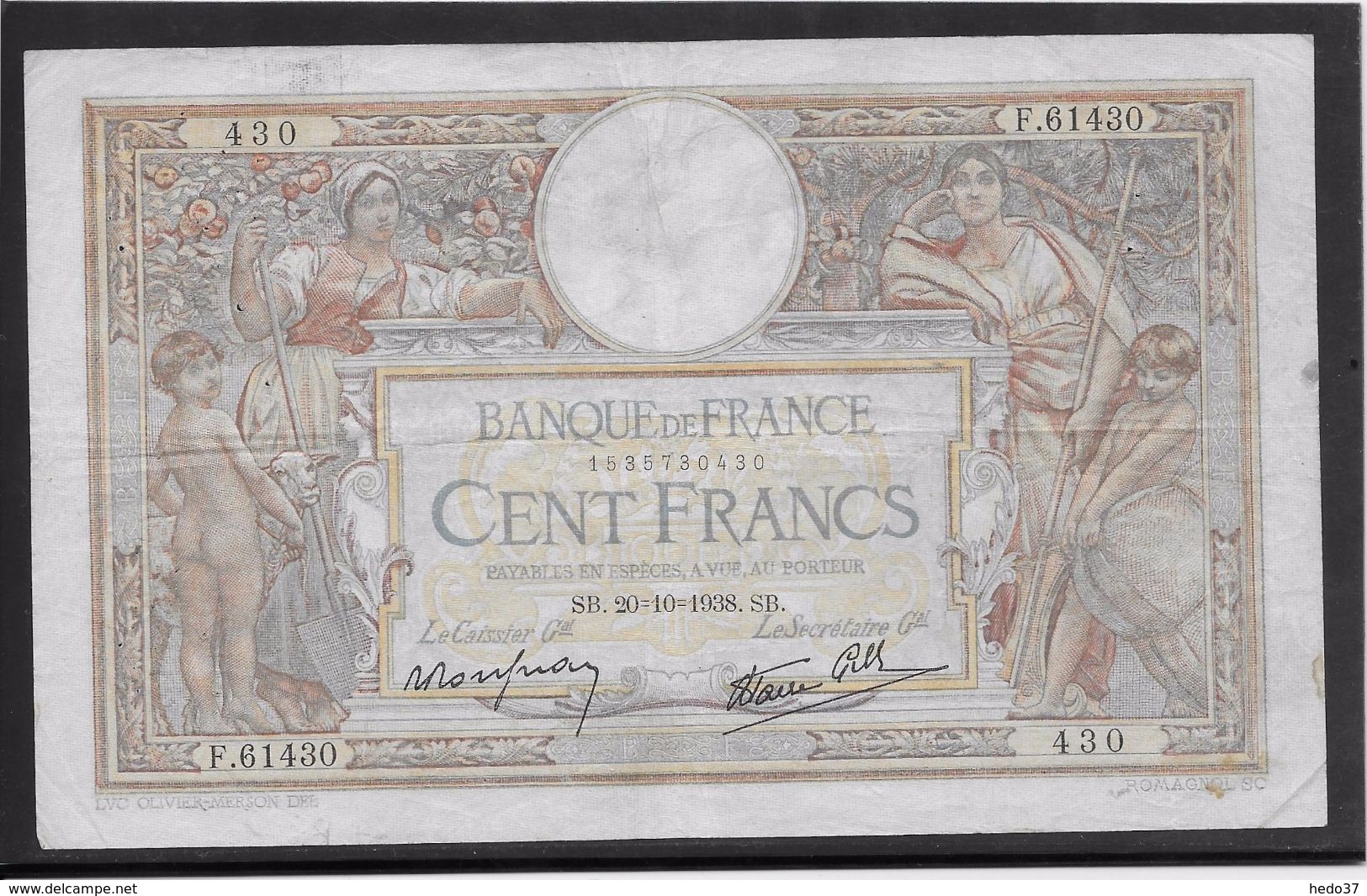 France 100 Francs Luc Olivier Merson - 20-10-1938 - Fayette N° 25-32 - TB - 100 F 1908-1939 ''Luc Olivier Merson''