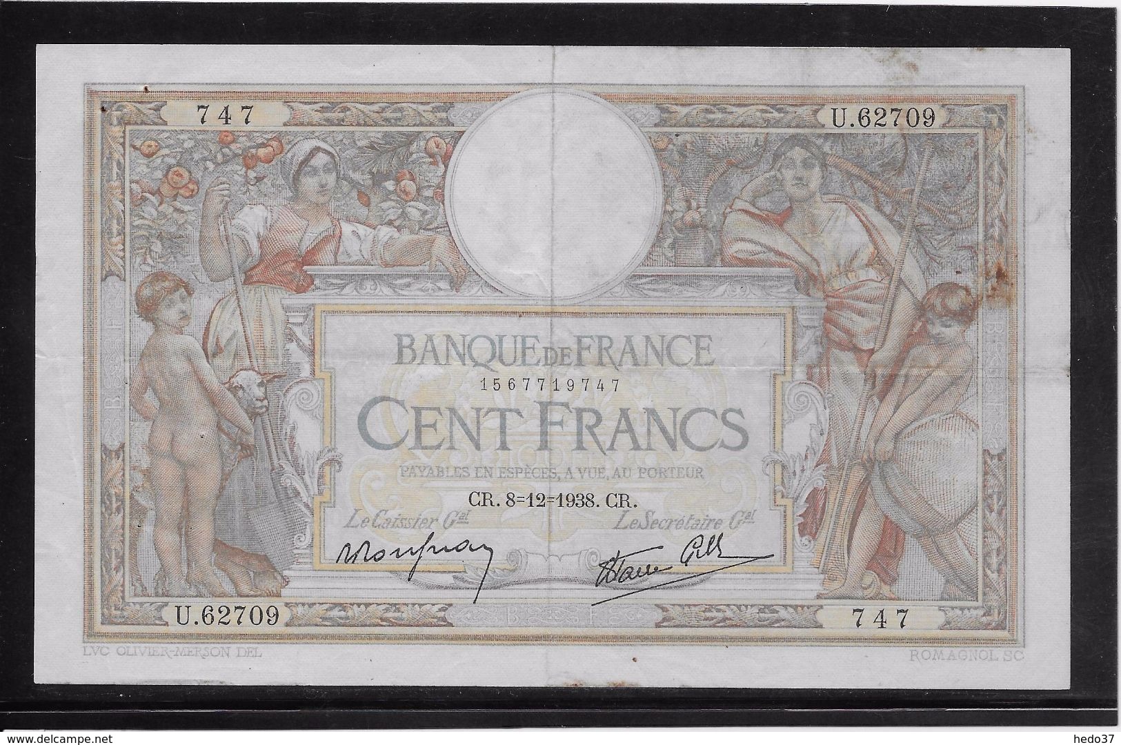 France 100 Francs Luc Olivier Merson - 8-12-1938 - Fayette N° 25-36 - TB - 100 F 1908-1939 ''Luc Olivier Merson''