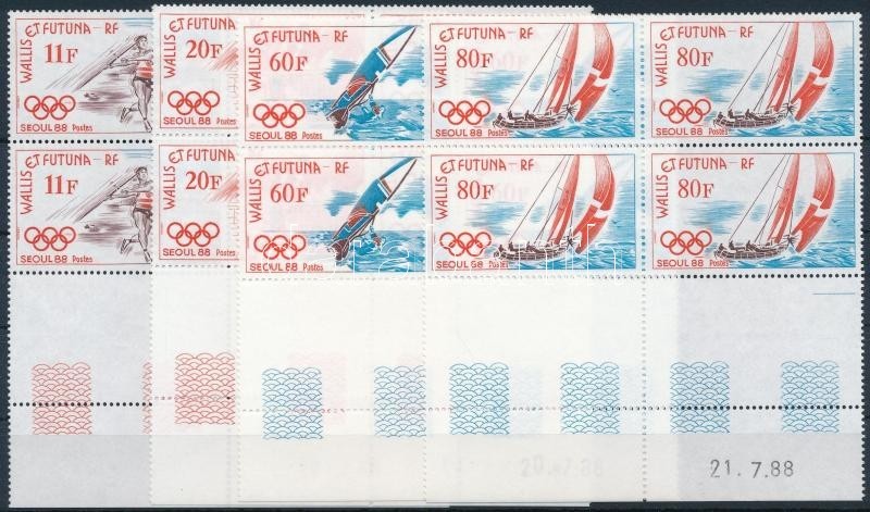 ** 1988 Nyári Olimpia Sor ívszéli üres Mezős Négyestömbökben Mi 555-558 + Blokk Mi 3 - Altri & Non Classificati