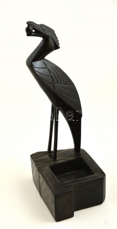 Faragott Fa Madár Szobor, Asztali Dísz / Carved Wood Bird Statue 23 Cm - Altri & Non Classificati