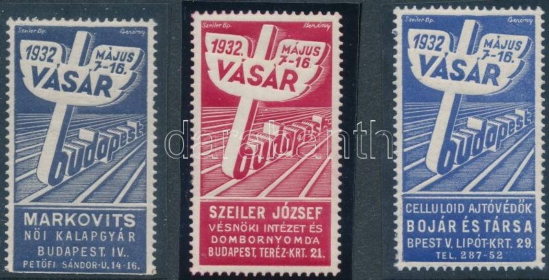 1932 Budapest Nemzetközi Vásár 3 Klf Levélzáró - Sin Clasificación
