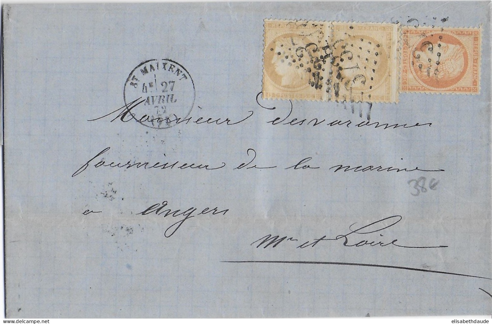 1872 - CERES / SIEGE Sur LETTRE De SAINT MAIXENT (DEUX-SEVRES) => ANGERS - 1870 Assedio Di Parigi