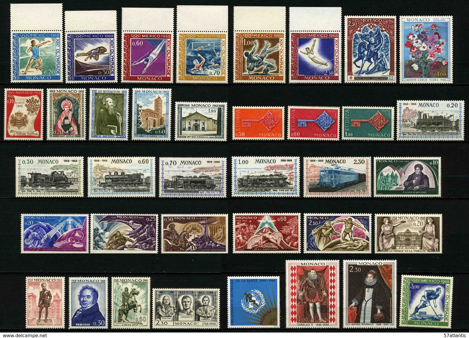 MONACO - ANNEE COMPLETE 1968 - YT 736 à 771 ** + PA 92 ** -  37 TIMBRES NEUFS ** - Volledige Jaargang