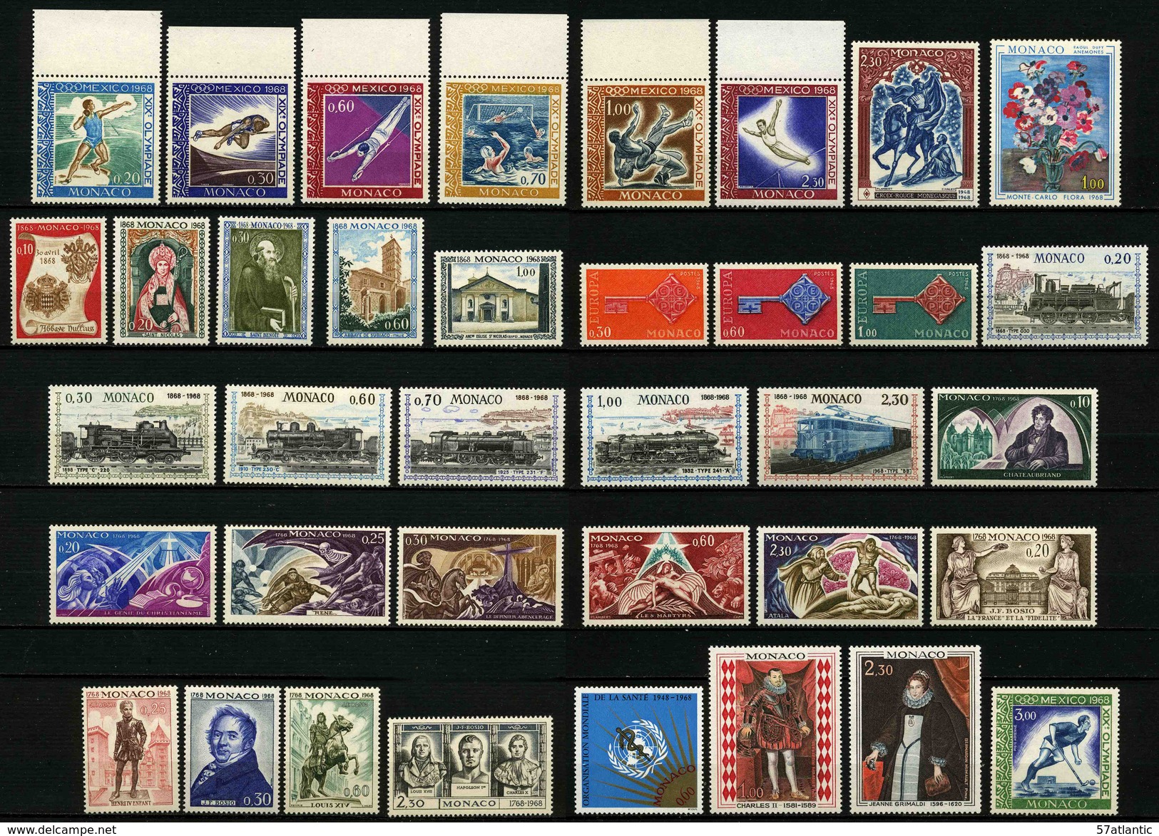 MONACO - ANNEE COMPLETE 1968 - YT 736 à 771 ** + PA 92 ** -  37 TIMBRES NEUFS ** - Années Complètes