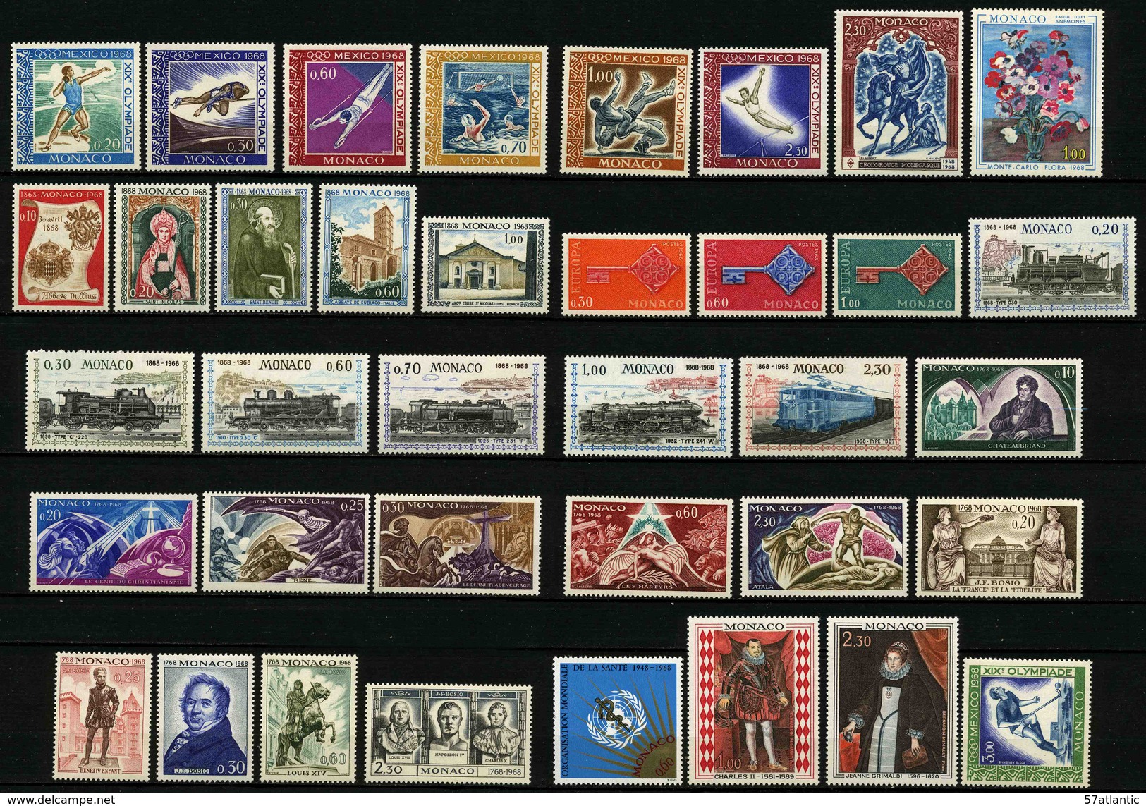 MONACO - ANNEE COMPLETE 1968 - YT 736 à 771 ** + PA 92 ** -  37 TIMBRES NEUFS ** - Années Complètes