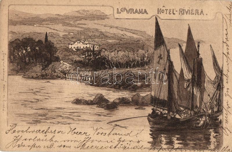 T2/T3 Lovran, Laurana; Hotel Riviera, Sailboats. Litho (EK) - Non Classificati