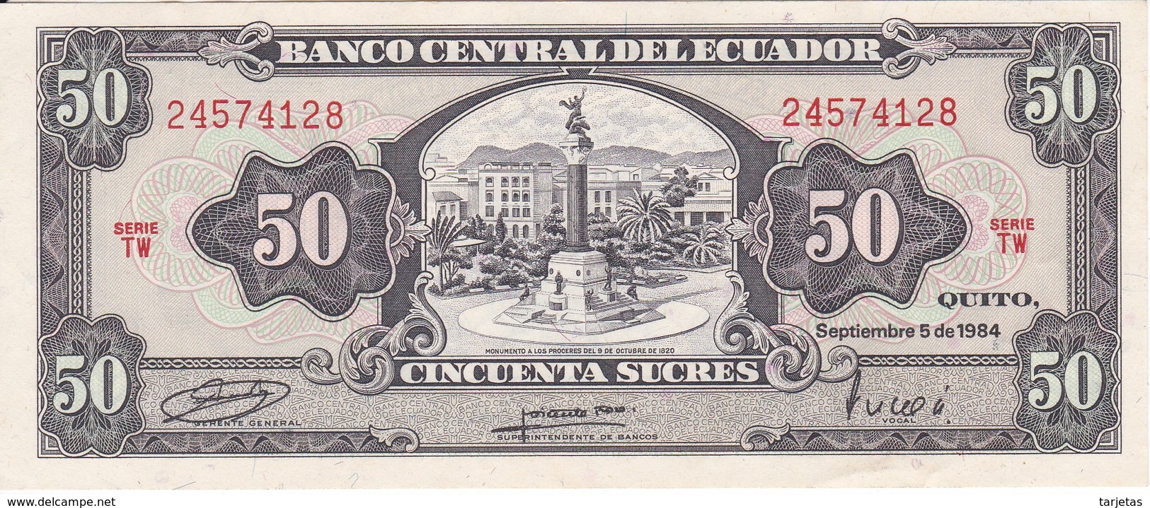 BILLETE DE ECUADOR DE 50 SUCRES DEL AÑO 1984 EN CALIDAD EBC (XF) (BANK NOTE) - Ecuador