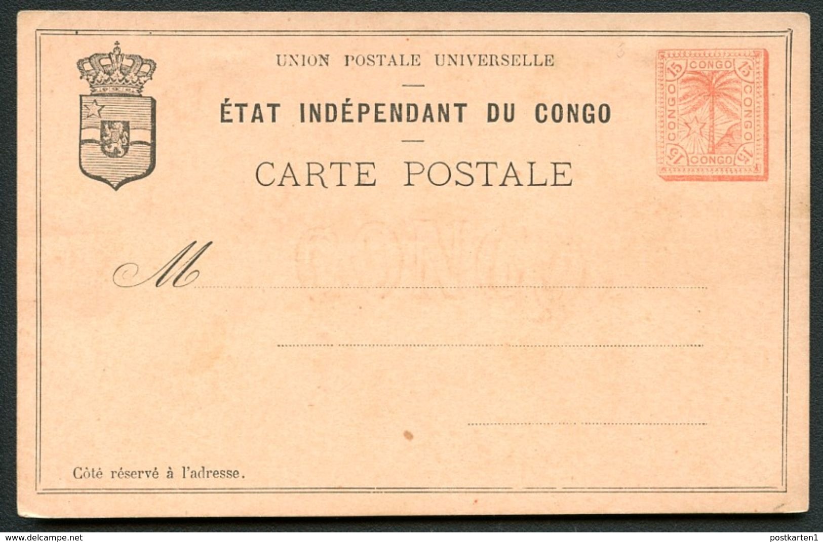 CONGO Postal Card #3  15 Cent. Mint 1888 - Ganzsachen