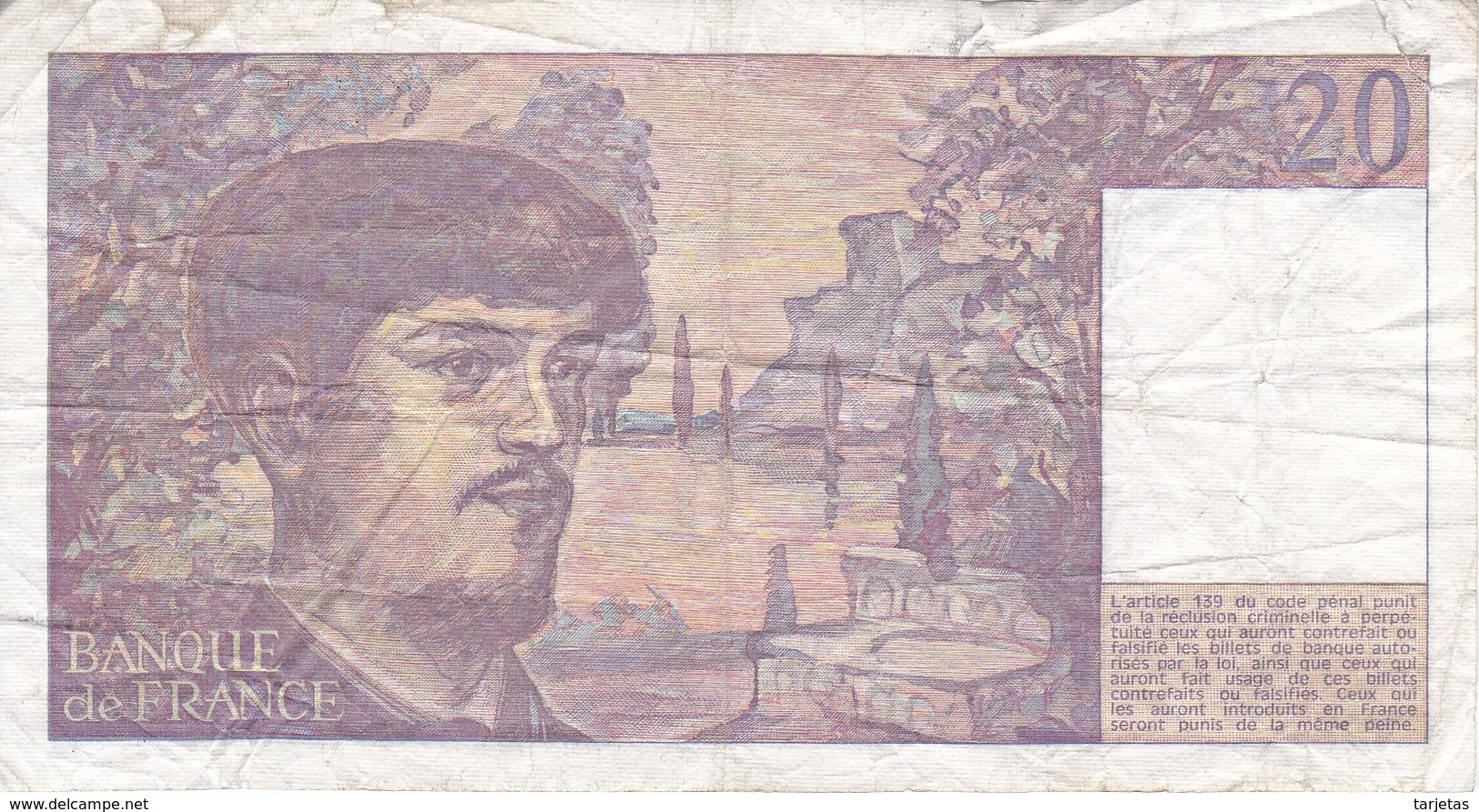 BILLETE DE FRANCIA DE 20 FRANCS DEL AÑO 1987 SERIE T.021  (BANKNOTE) CLAUDE DEBUSSY - 20 F 1980-1997 ''Debussy''