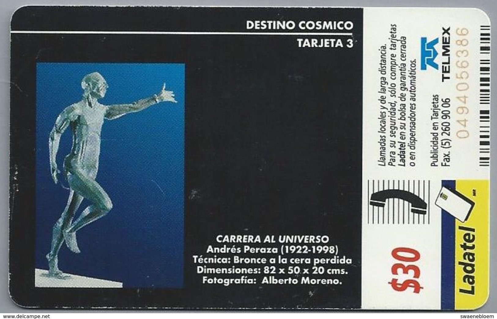 MX.- MEXICO. PHONECARD. LADATEL $ 30. TELMEX. Destino Cosmico. Carrera Al Universo. ANDRES PERAZA. - Mexico