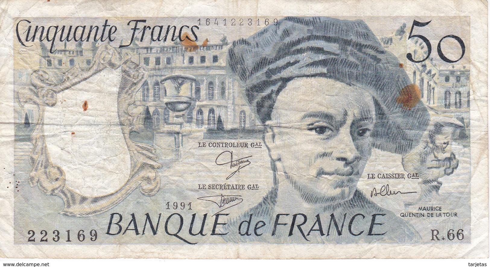 BILLETE DE FRANCIA DE 50 FRANCOS DE QUENTIN DE LA TOUR DEL AÑO 1991 SERIE R (BANKNOTE) - 50 F 1976-1992 ''quentin De La Tour''