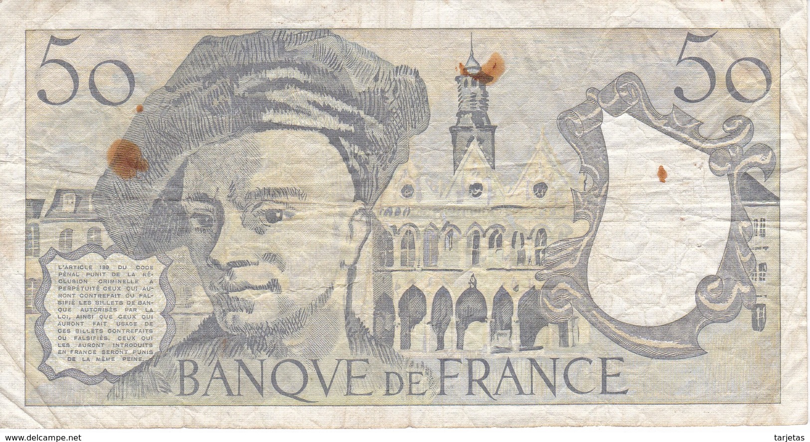 BILLETE DE FRANCIA DE 50 FRANCOS DE QUENTIN DE LA TOUR DEL AÑO 1991 SERIE R (BANKNOTE) - 50 F 1976-1992 ''Quentin De La Tour''