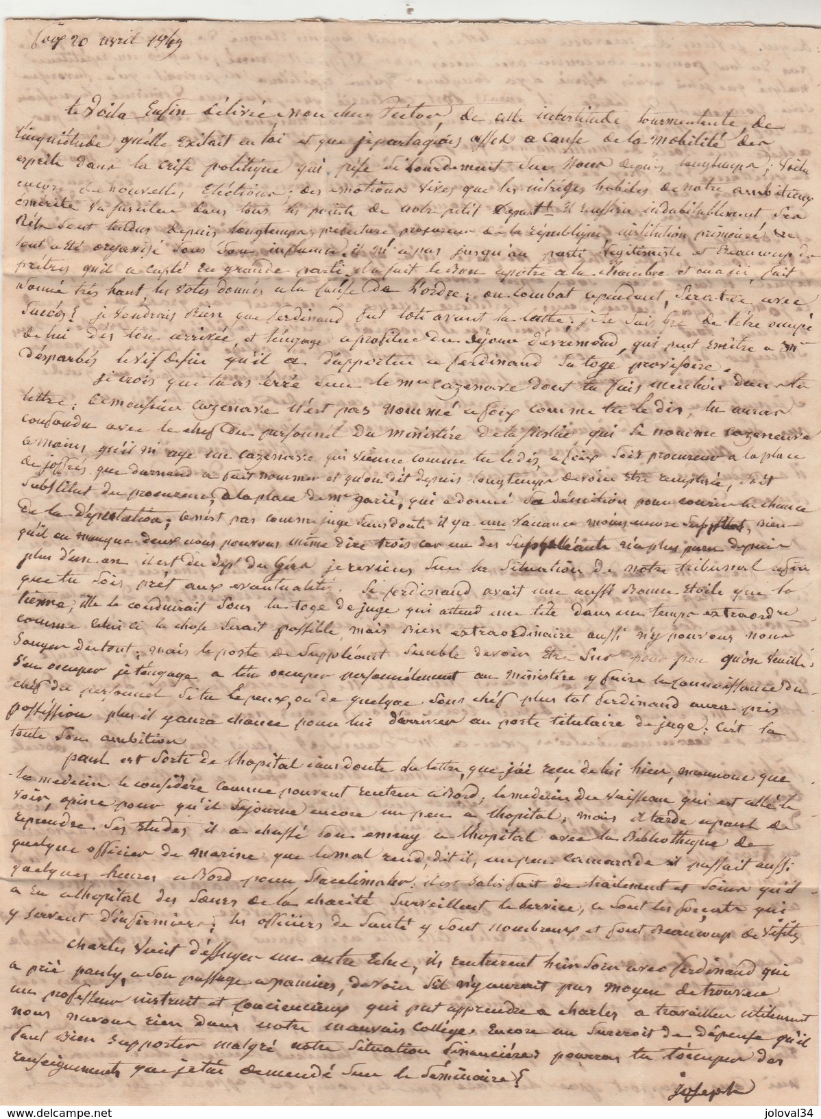 Lettre 4 Pages Cachet FOIX Sur Ariège 20/4/1849 Taxe Manuscrite à Directeur Télégraphes Gare Chemin De Fer Nord Paris - 1849-1876: Periodo Classico