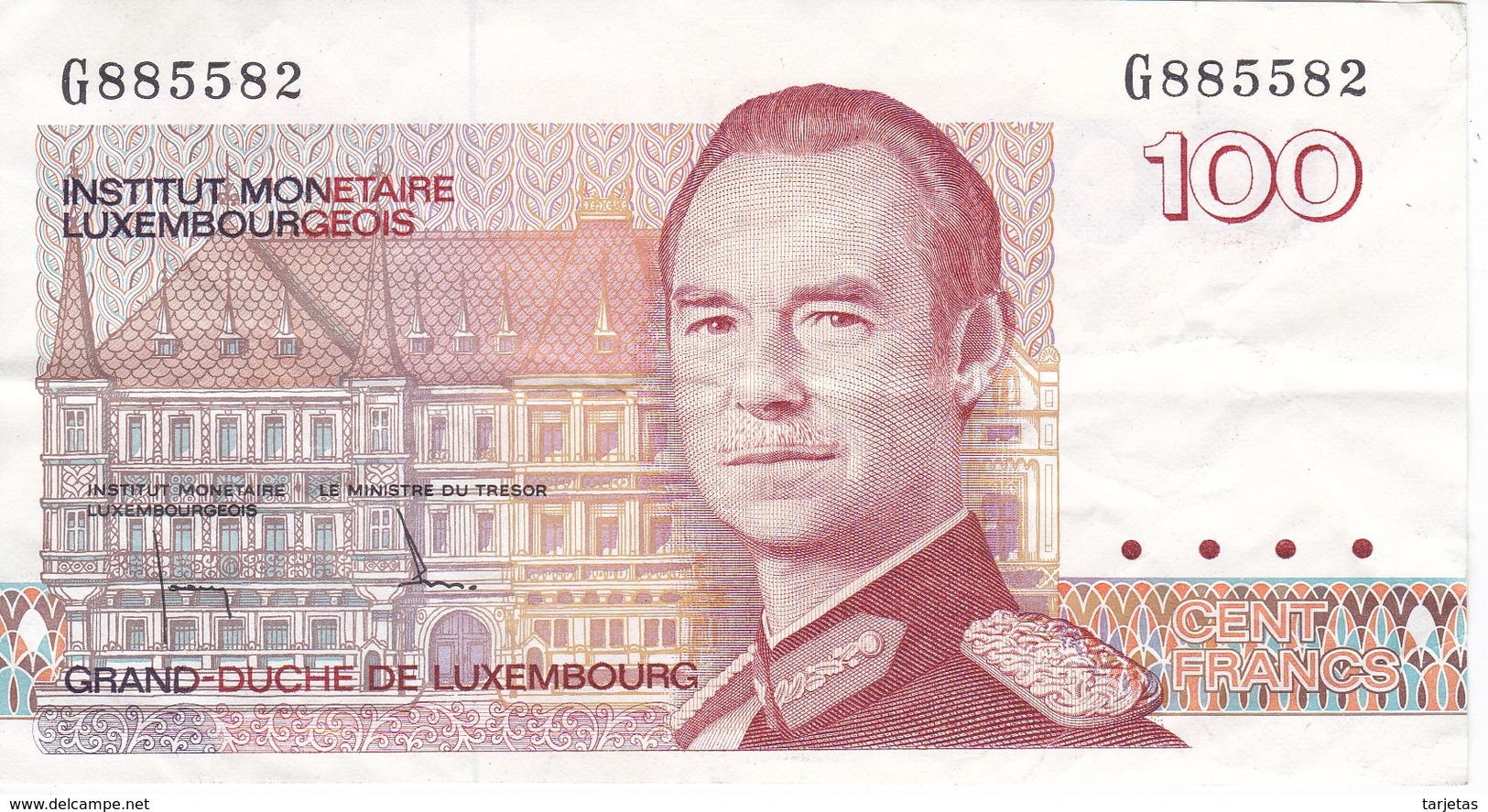 BILLETE DE LUXEMBURGO DE 100 FRANCS DEL  AÑO 1980 SERIE G (BANKNOTE) - Luxembourg