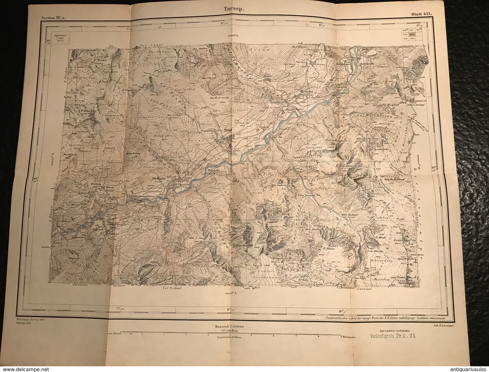 Tarasp - TOPOGRAPHISCHE Atlas DER SCHWEIZ - 1898-CARTE TOPOGRAPHIQUE DE LA SUISSE - Siegfriedatlas - Blatt Nr. 421 - Topographische Karten