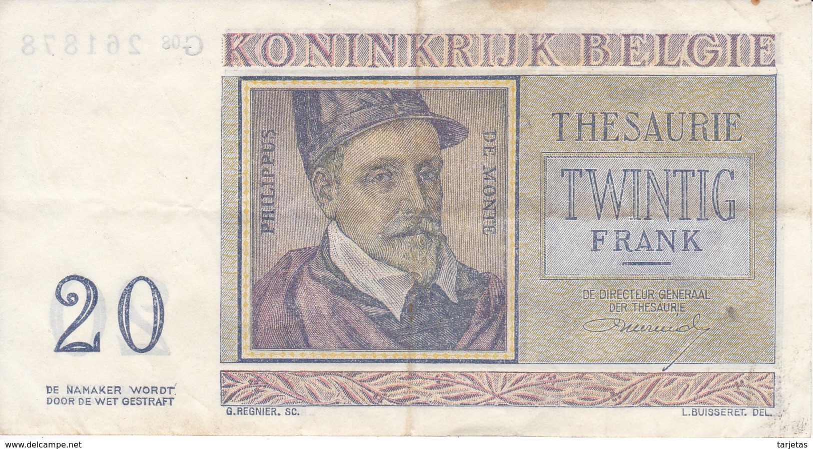 BILLETE DE BELGICA DE 20 FRANCOS DEL AÑO 1956  (BANKNOTE) - 20 Francs