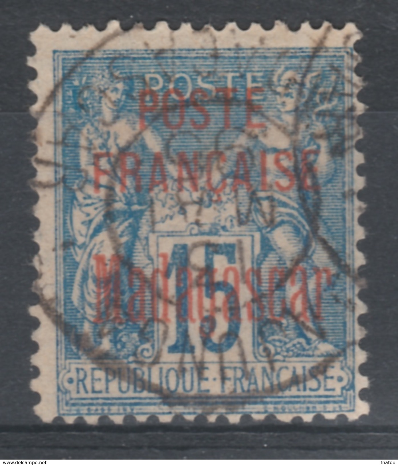 Madagascar,  "Sage", 15c. Blue, 1895, Overprint, VFU  Superb Postmark From Majunga - Used Stamps