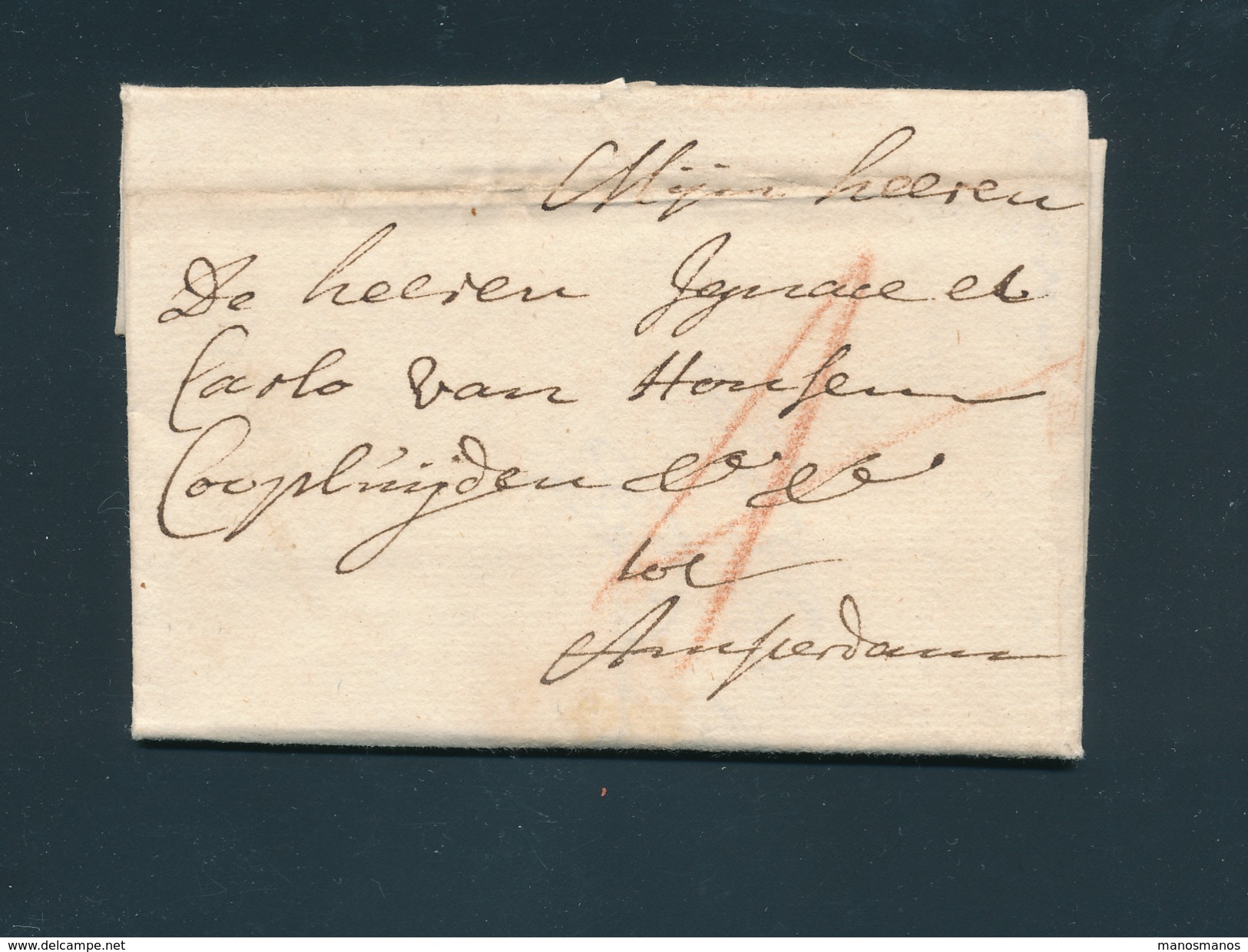 765/25 - NEDERLAND Lettre Précurseur MAESTRICHT 1710 Vers AMSTERDAM - Port 4 à La Craie Rouge - Signée Vande Wyer - ...-1852 Préphilatélie