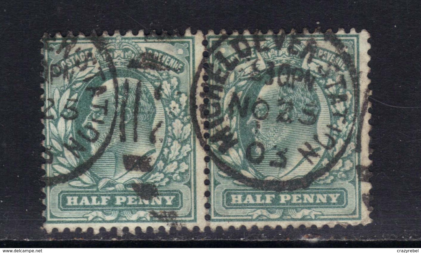 GB 1902 - 10 KEV11 1/2d Green Pair SG 216 Micheldever Station  Pmk( G698 ) - Usados