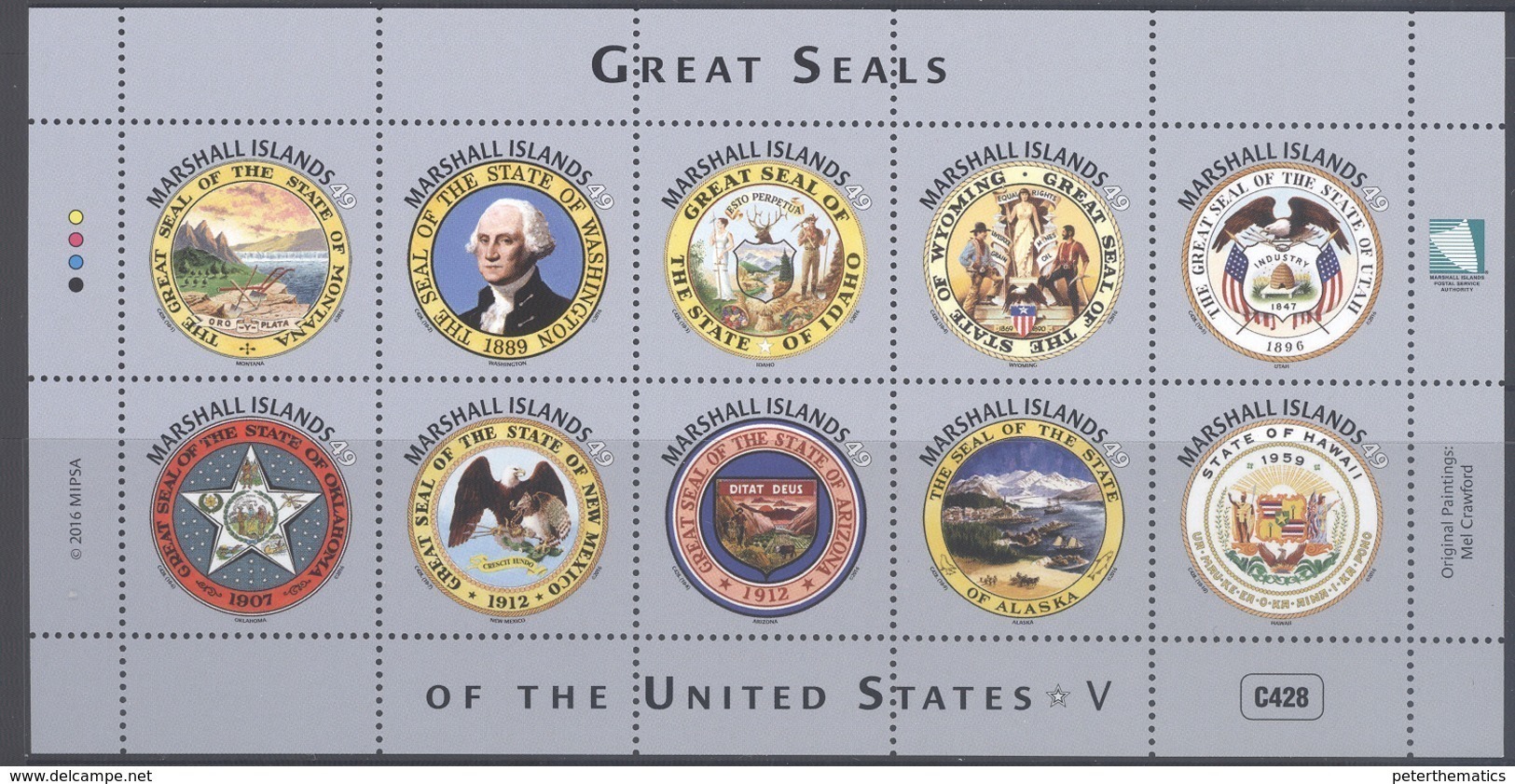 MARSHALL ISLANDS ,MNH, 2016, GREAT SEALS OF THE US, SHIPS,CATTLE, MOUNTAINS,EAGLES, SHEETLET V - Stamps