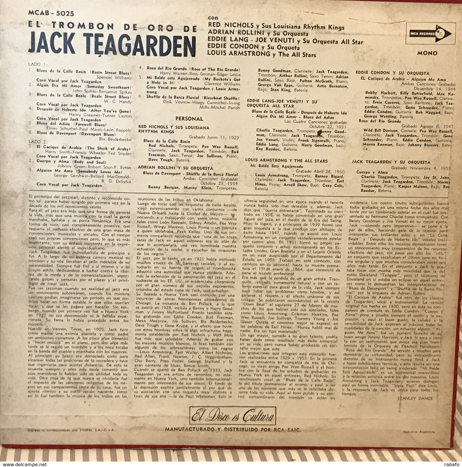 LP Argentino De Jack Teagarden Año 1964 - Jazz