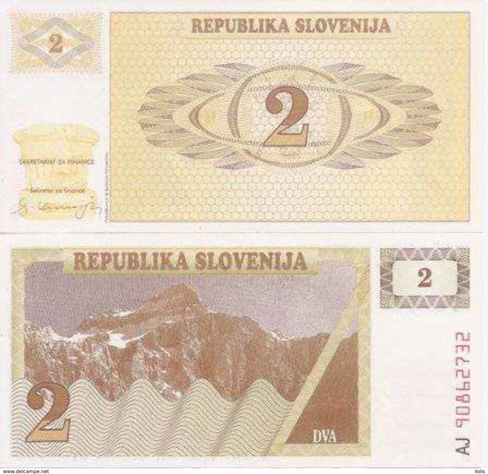 Slovenia P-2  2 Tolar 1990  UNC - Slovenia