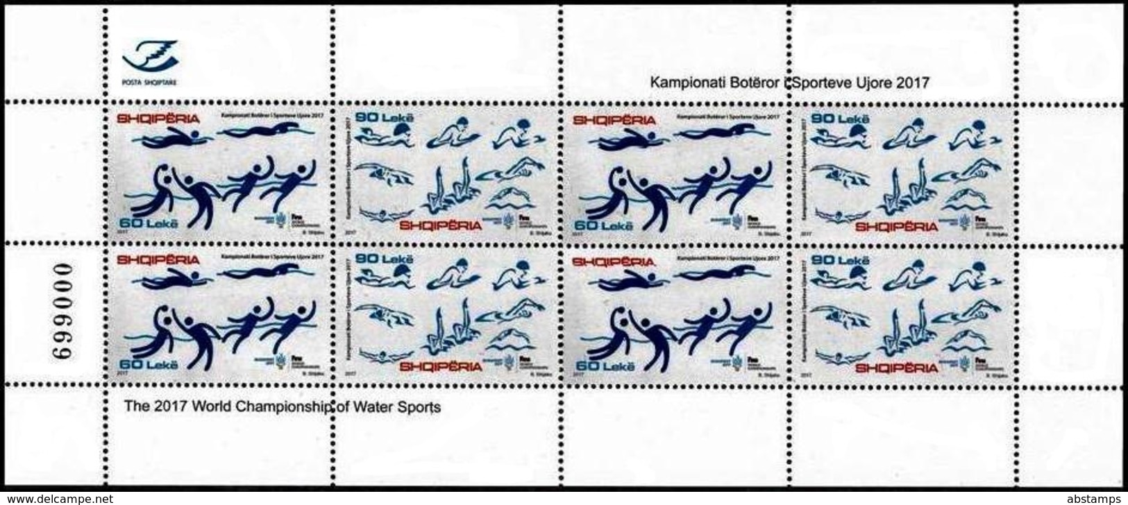 Albania Stamps 2017. FINA World Championship Of Aquatics Water Sports, Budapest. Sheet MNH - Albania