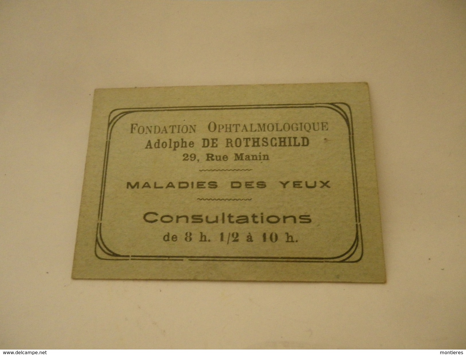 Fondation Ophtalmologique Adolphe De Rothschild 29 Rue Manin Consultations Maladie Des Yeux - Cartoncini Da Visita